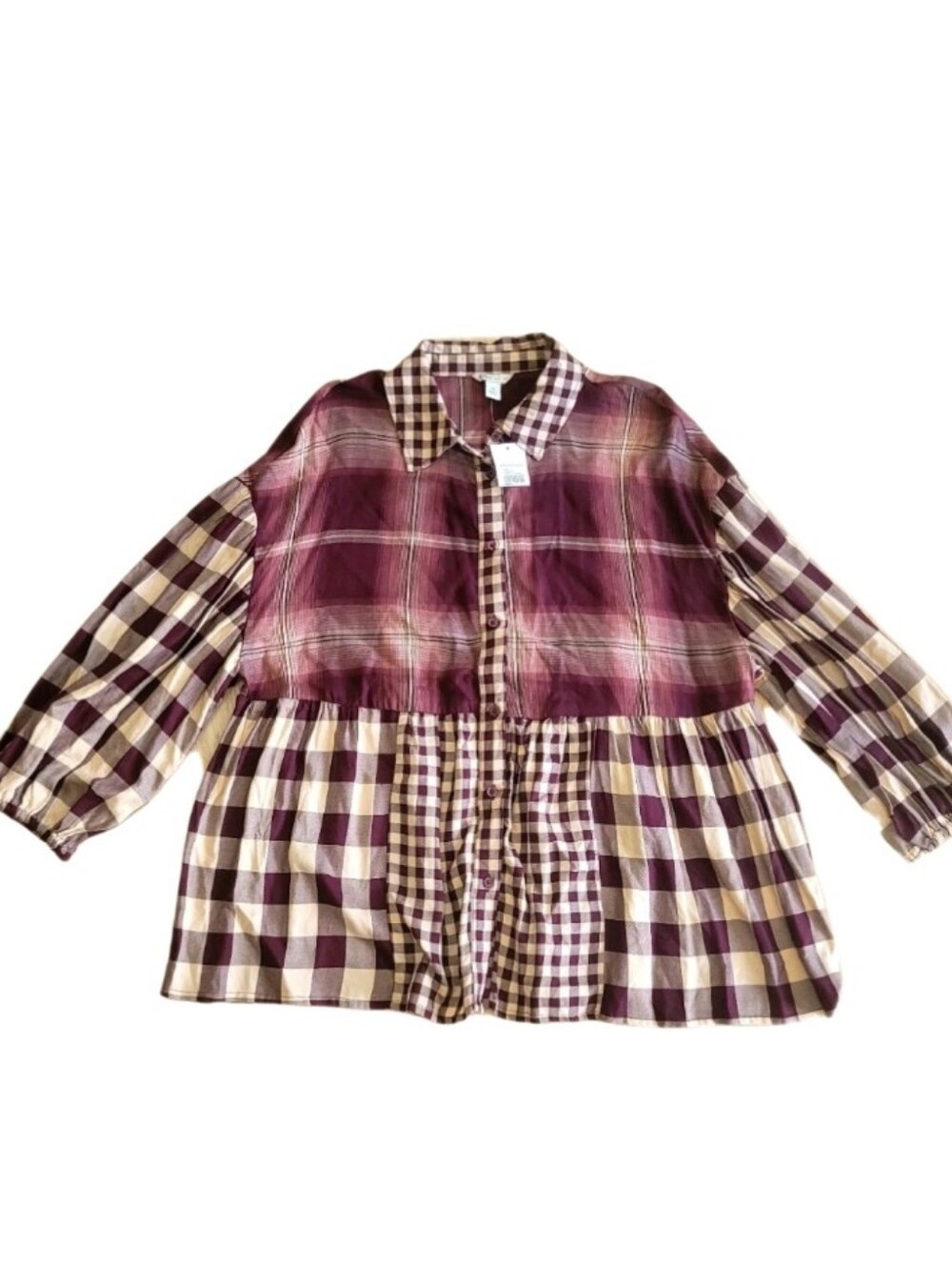 Nwt Cato Burgendy Button up Baby Doll Top M